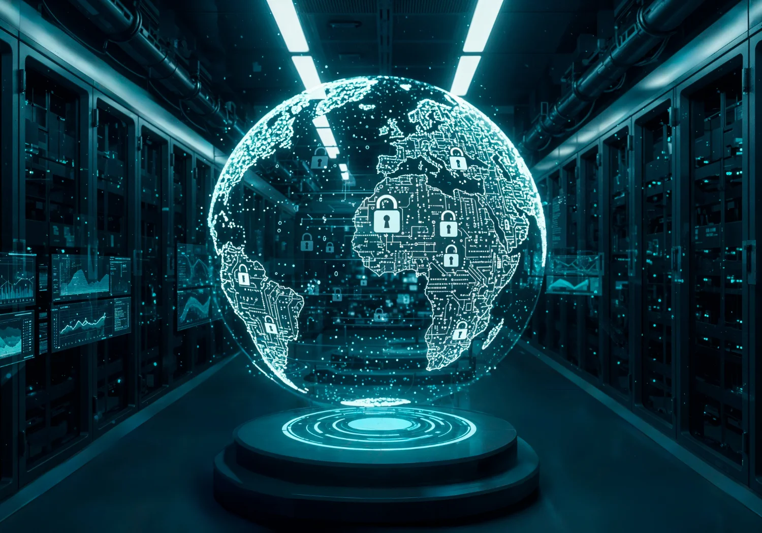 Security Operation Center - Data center con protezione informatica globale e cifratura dei dati