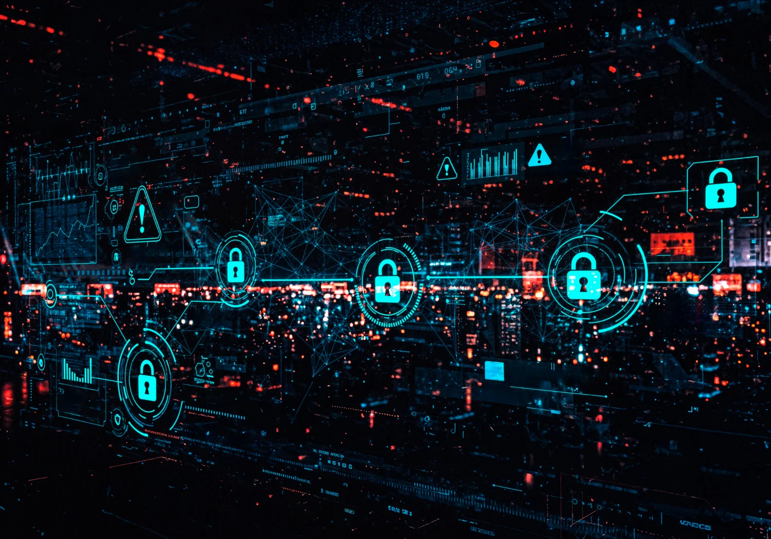 Dashboard di sicurezza con lucchetti digitali e avvisi durante un vulnerability assessment
